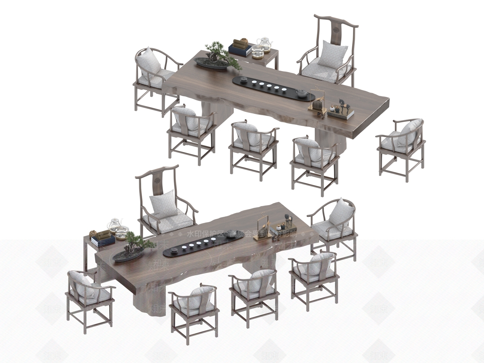 现代新中式茶桌椅3D模型下载【ID:1194911192】