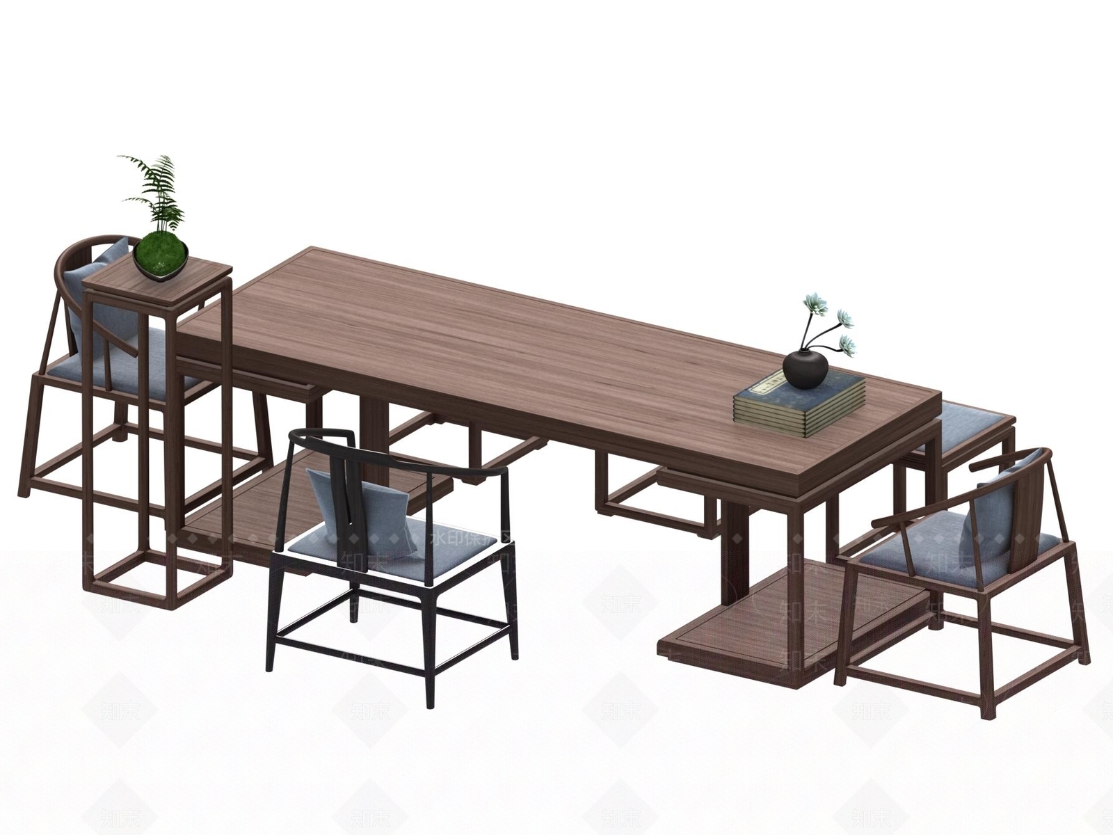 现代新中式茶桌椅3D模型下载【ID:1194911993】