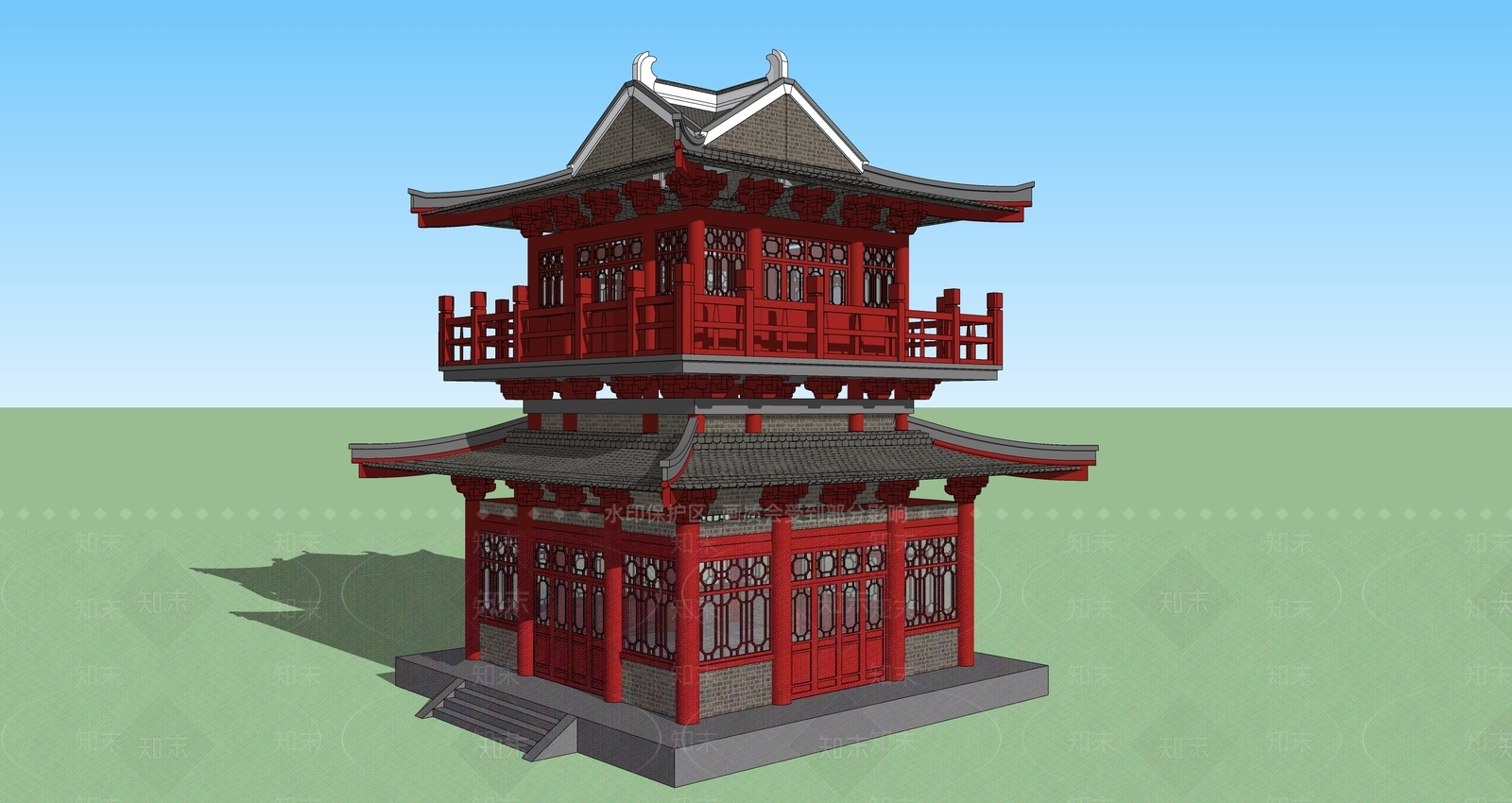中式古建筑SU模型下载【ID:1194912730】