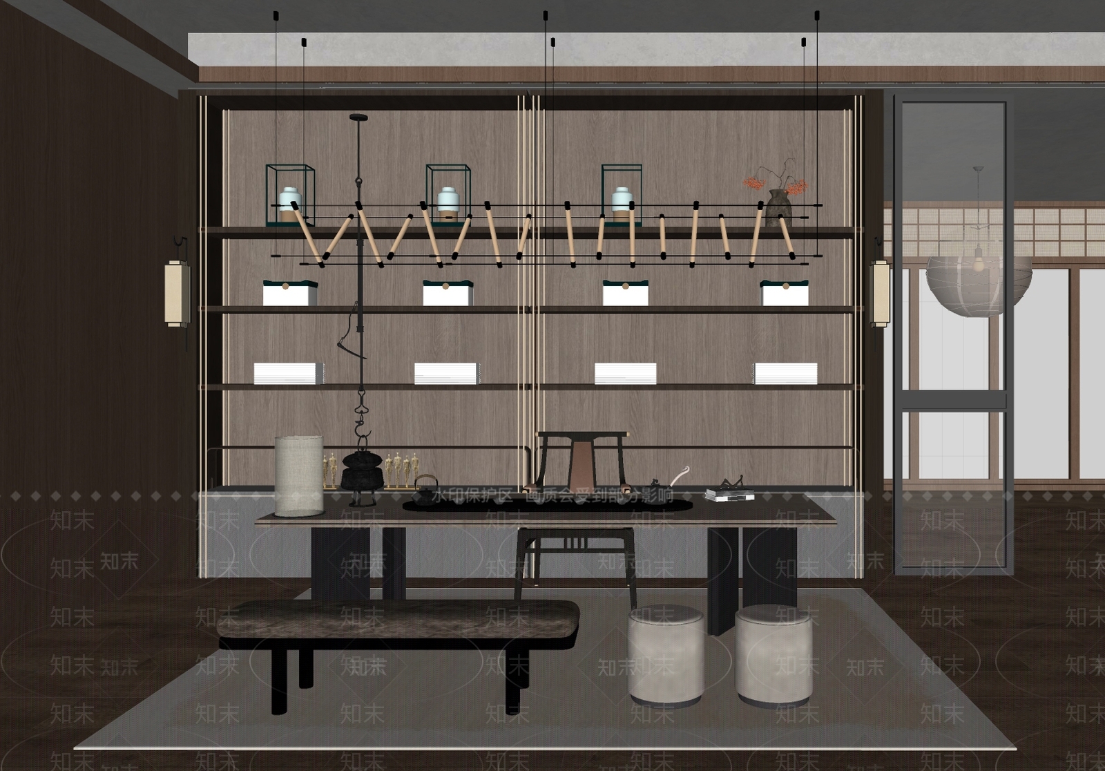 新中式茶室SU模型下载【ID:1194914962】