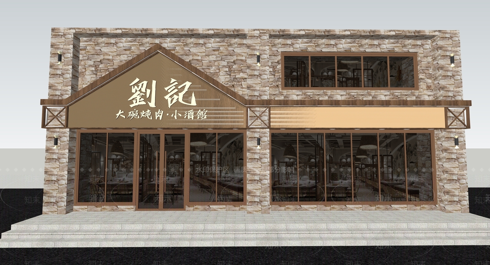 现代新中式餐饮建筑SU模型下载【ID:1194916268】