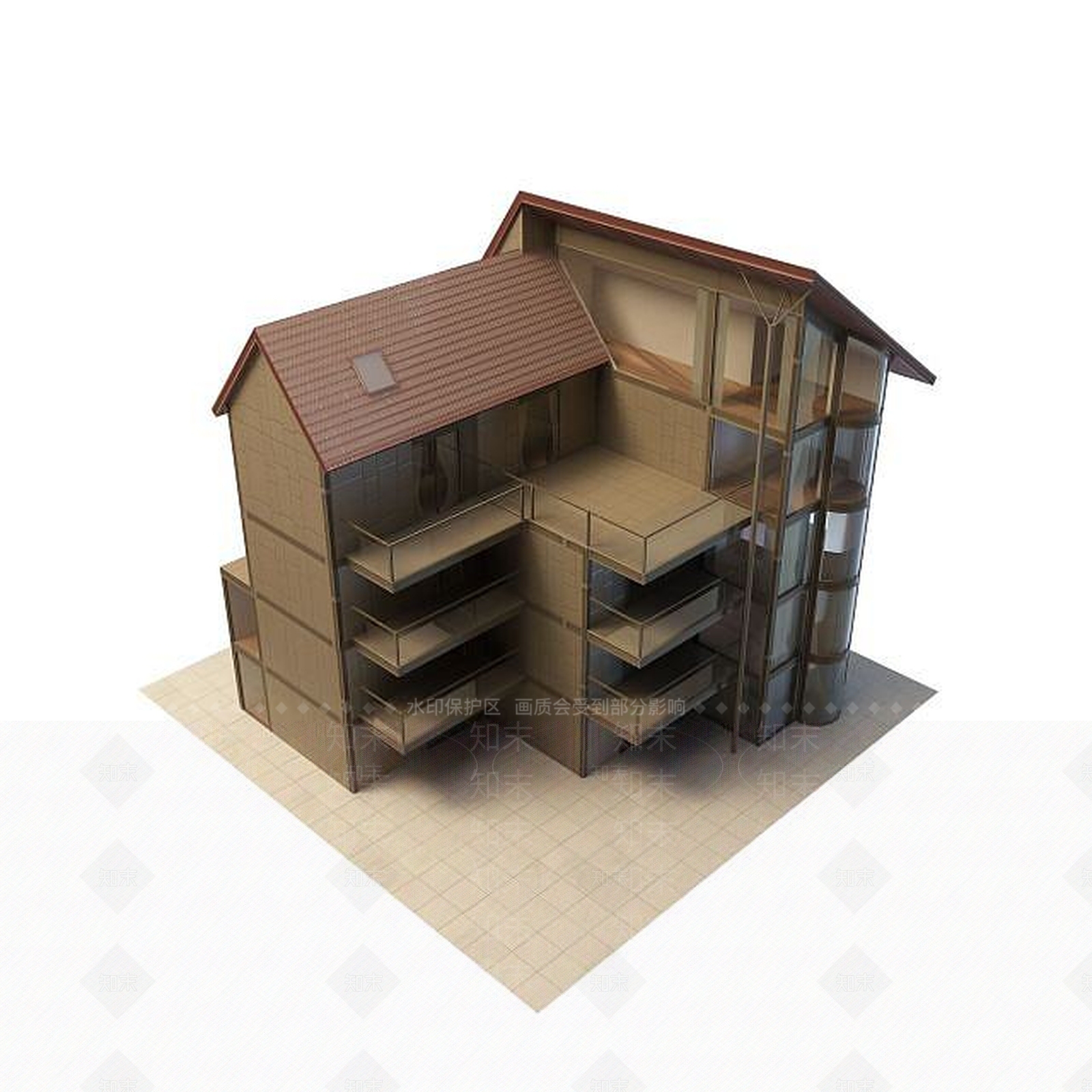现代住房楼3D模型下载【ID:1194916151】