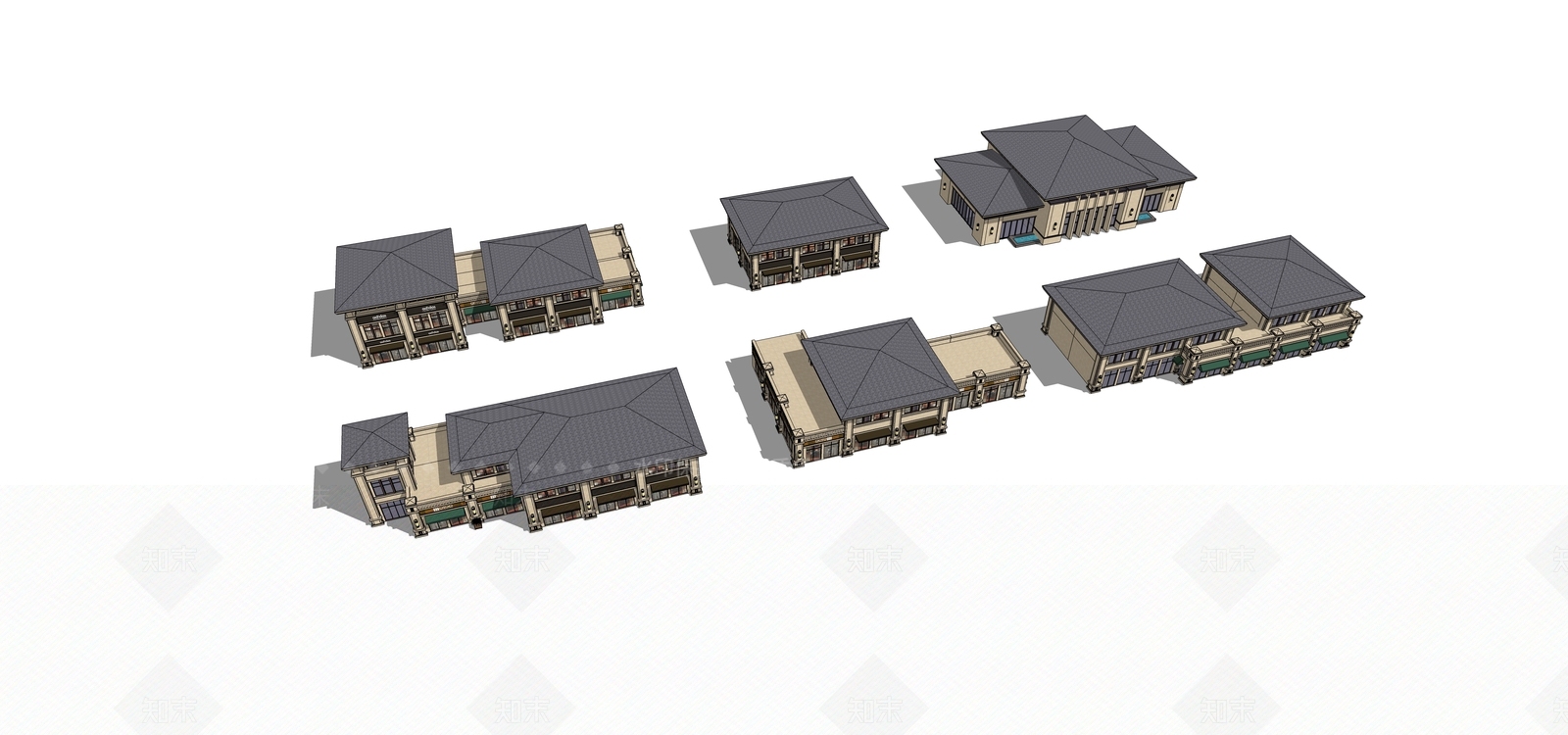 欧式现代商业街SU模型下载【ID:1194916840】