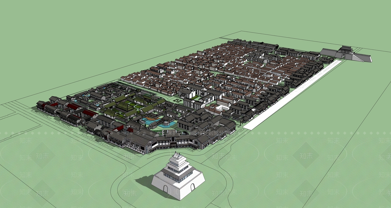 中式古建筑SU模型下载【ID:1194917691】