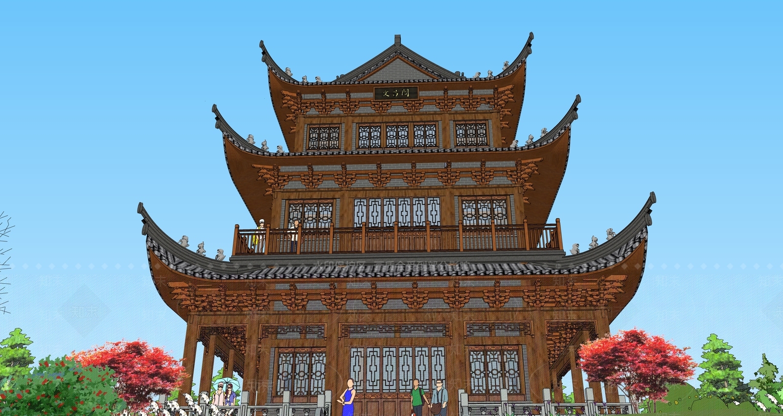 中式古建筑SU模型下载【ID:1194918123】