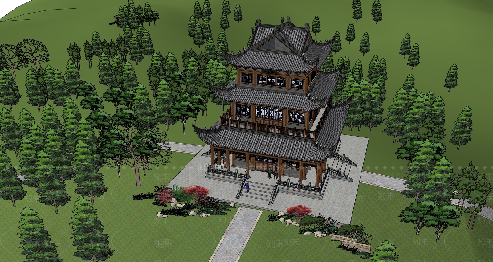 中式古建筑SU模型下载【ID:1194918123】
