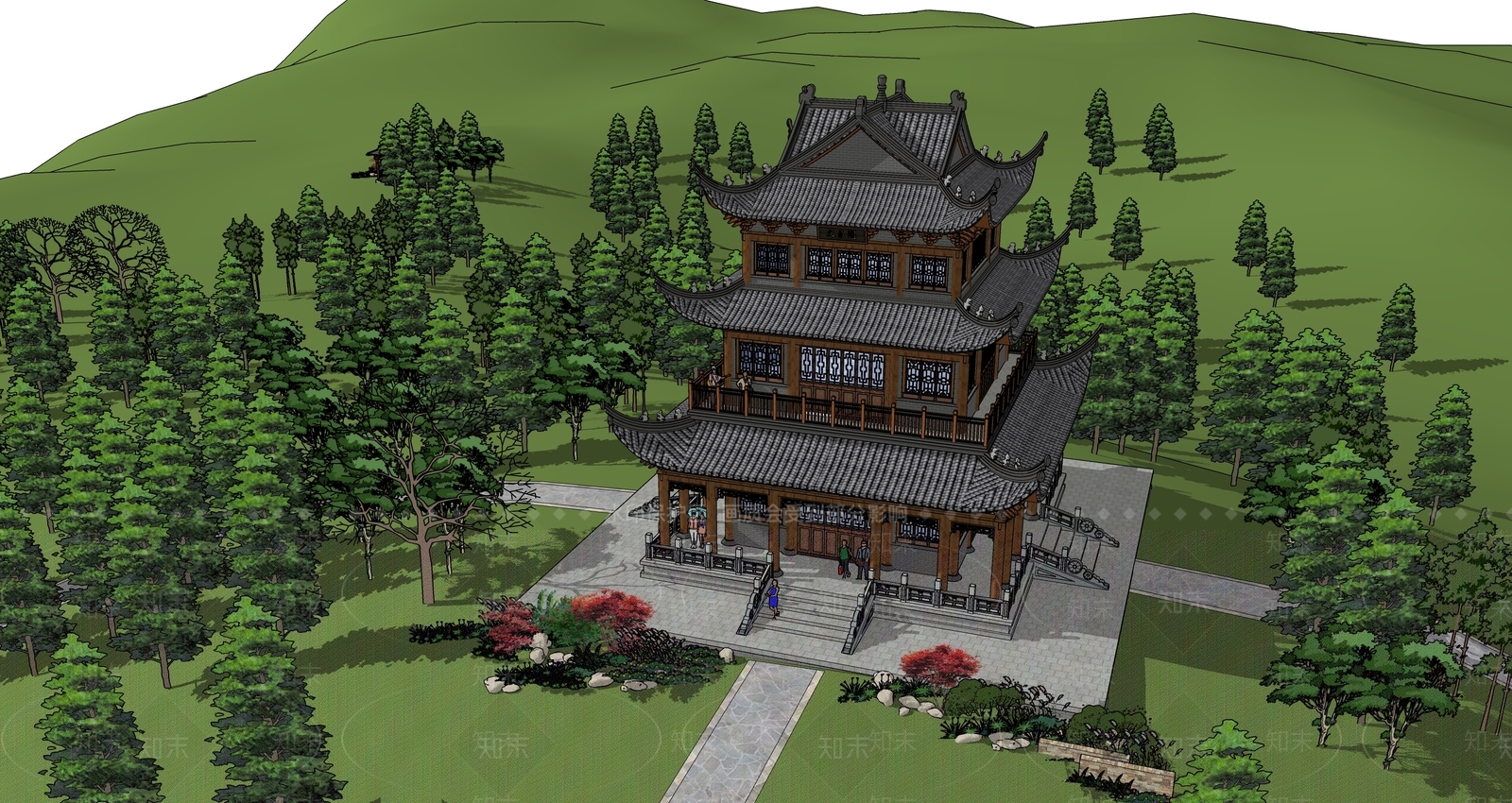中式古建筑SU模型下载【ID:1194918123】