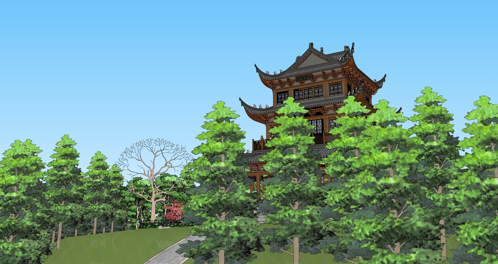 中式古建筑SU模型下载【ID:1194918123】