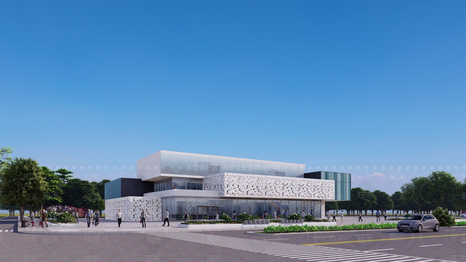 现代展览馆建筑SU模型下载【ID:1194921262】