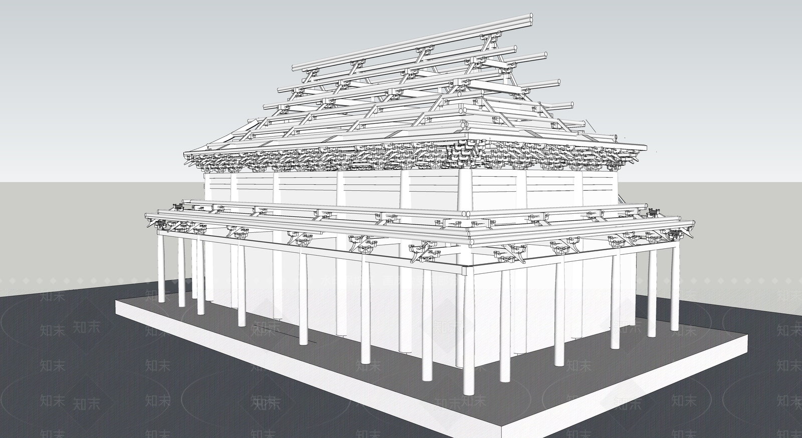 中式古建筑SU模型下载【ID:1194922089】