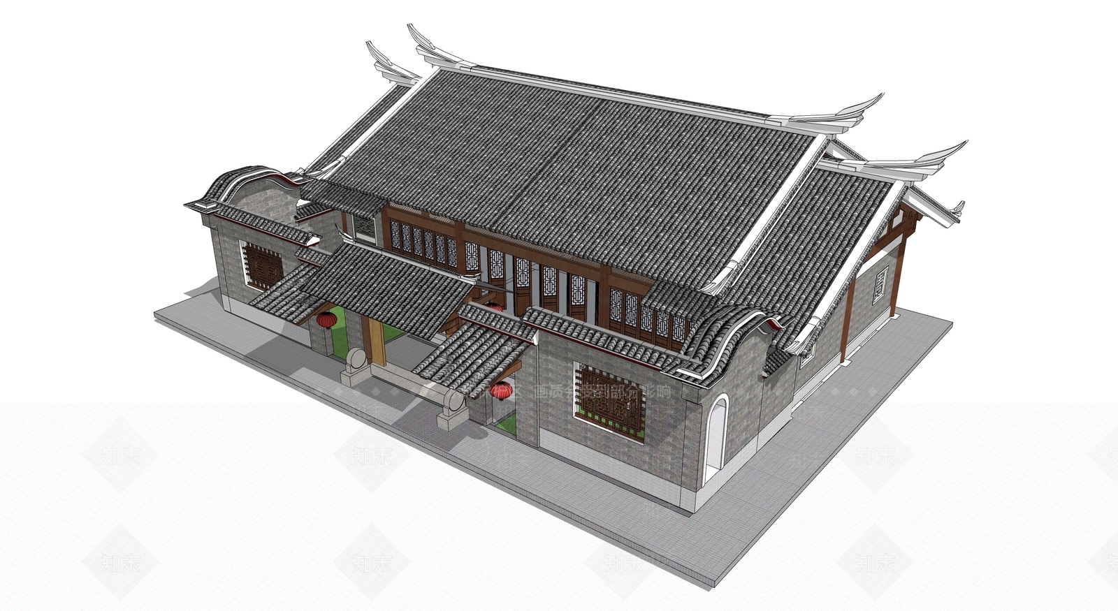 中式古建筑SU模型下载【ID:1194925068】