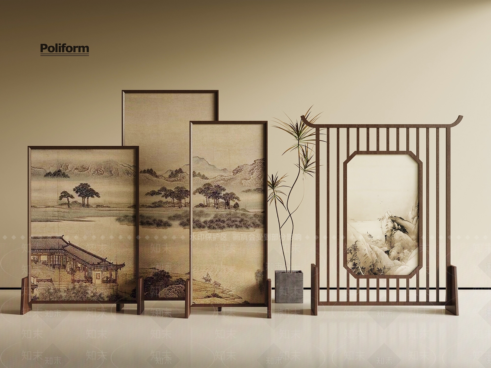 新中式屏风SU模型下载【ID:1194940943】