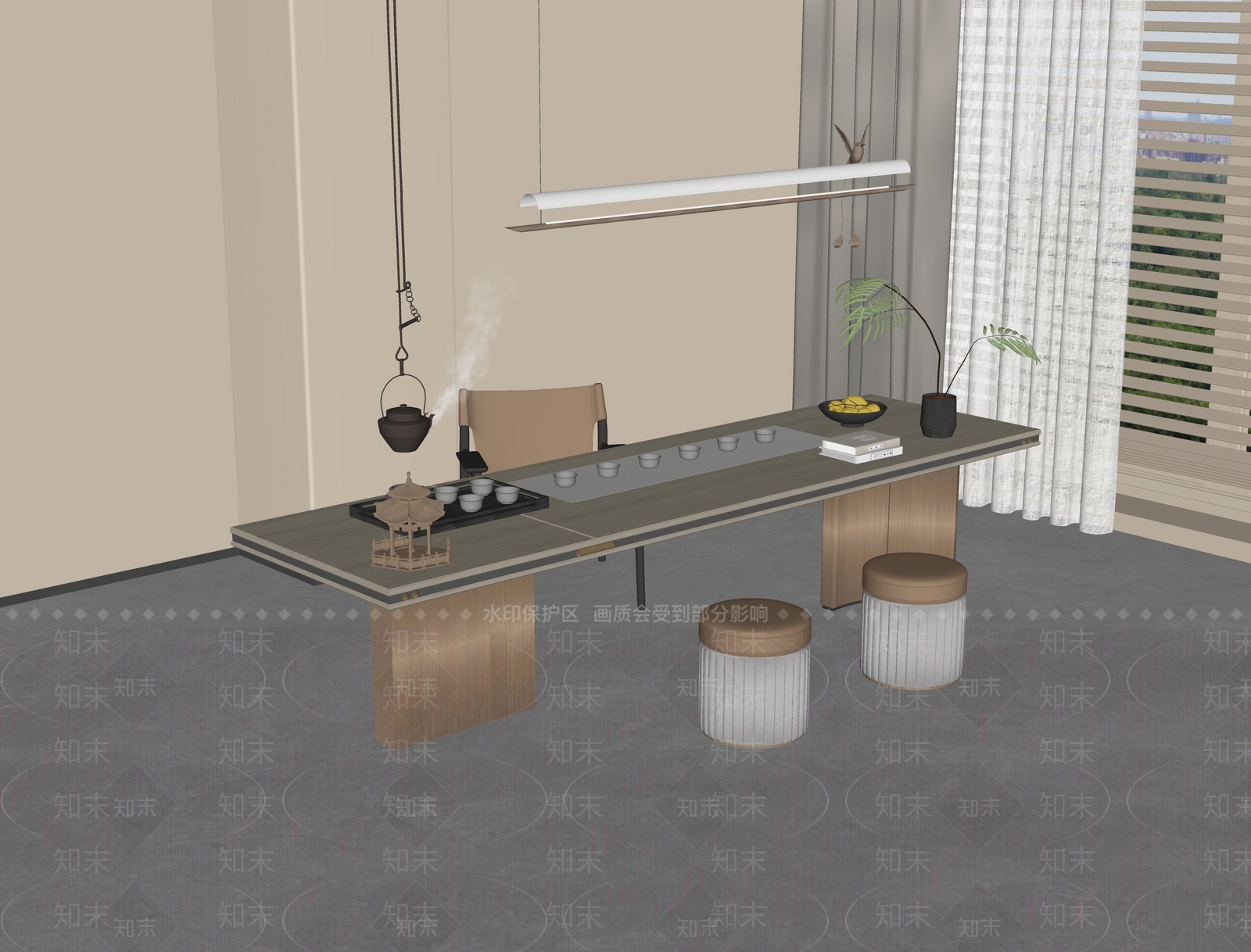 现代新中式茶桌椅SU模型下载【ID:1194945646】