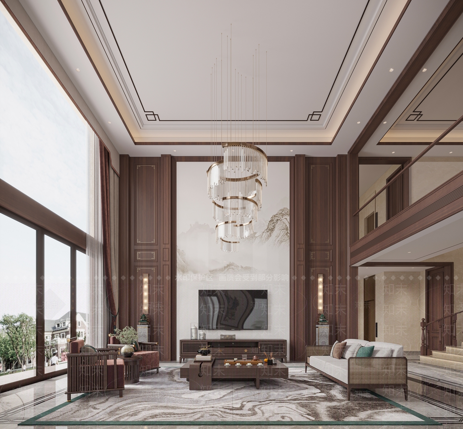 新中式中式别墅客餐厅3D模型下载【ID:1194951073】