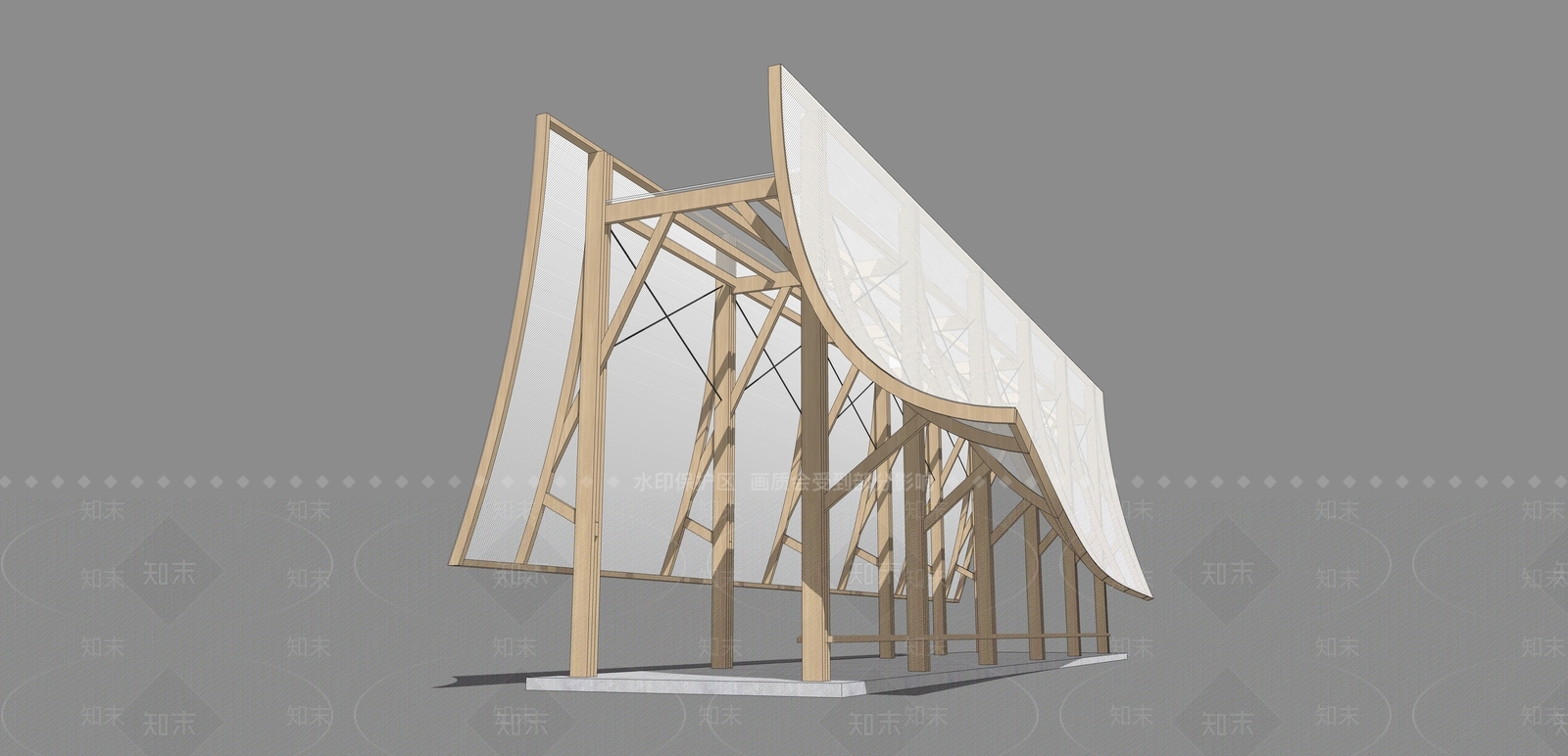 现代原木廊架SU模型下载【ID:1194950445】