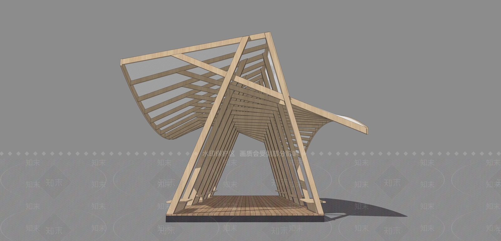 现代原木廊架SU模型下载【ID:1194951535】