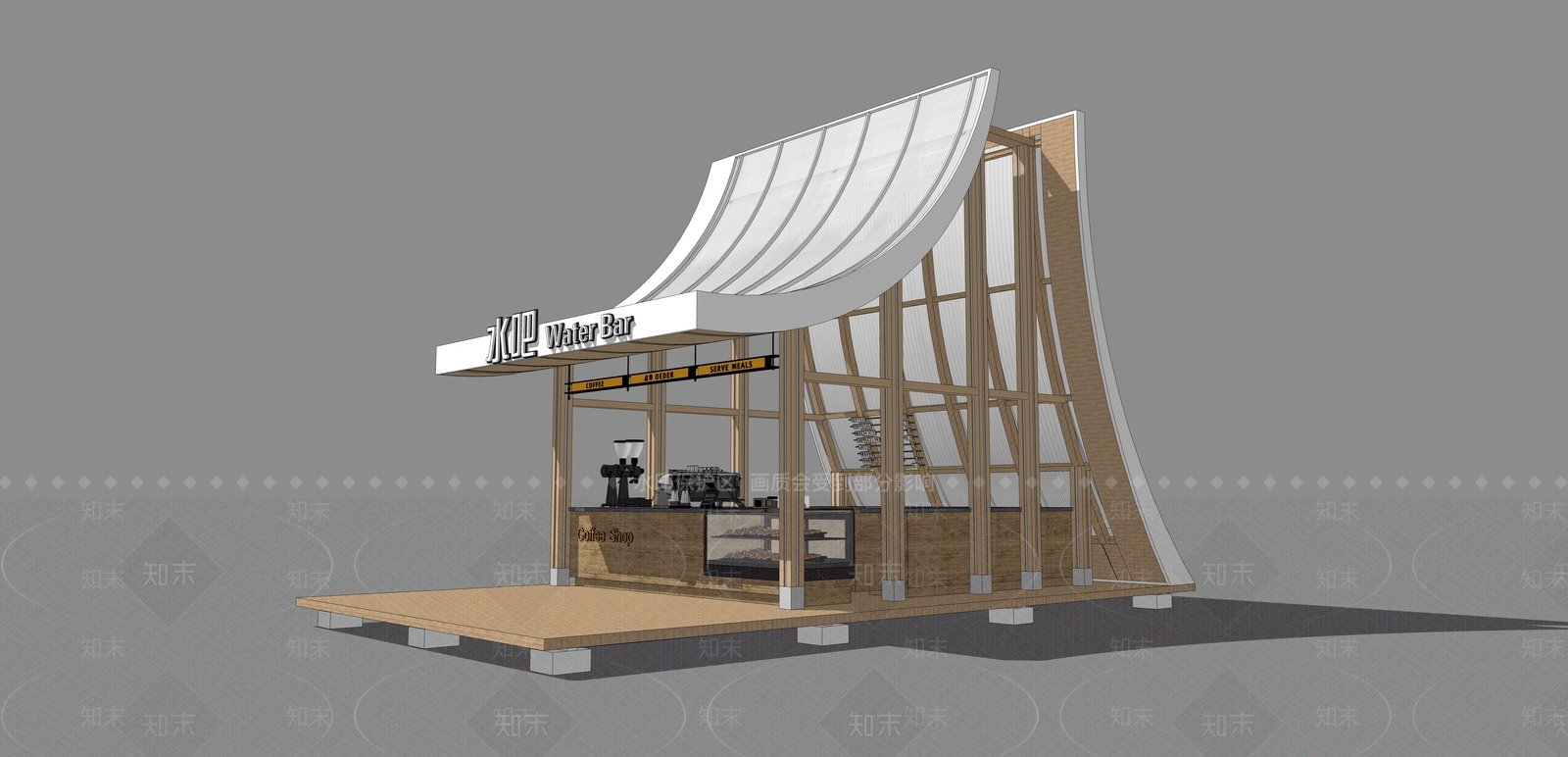 新中式原木咖啡厅SU模型下载【ID:1194954909】