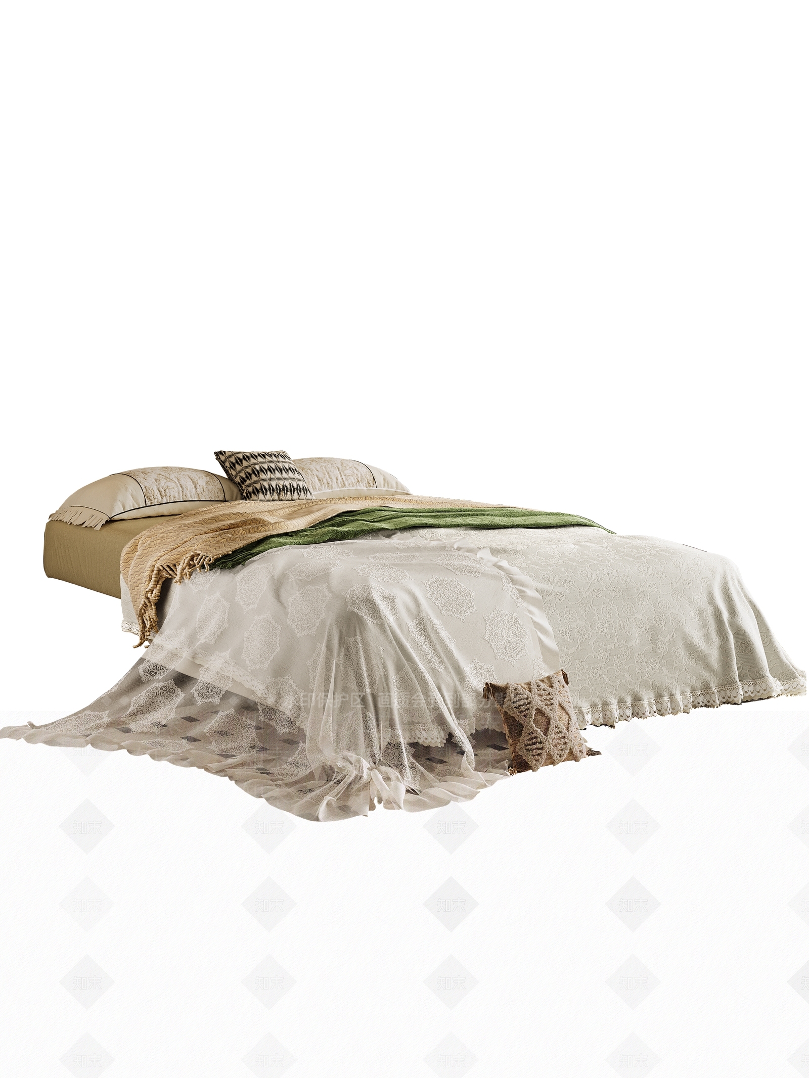 法式轻奢床品3D模型下载【ID:1194955906】