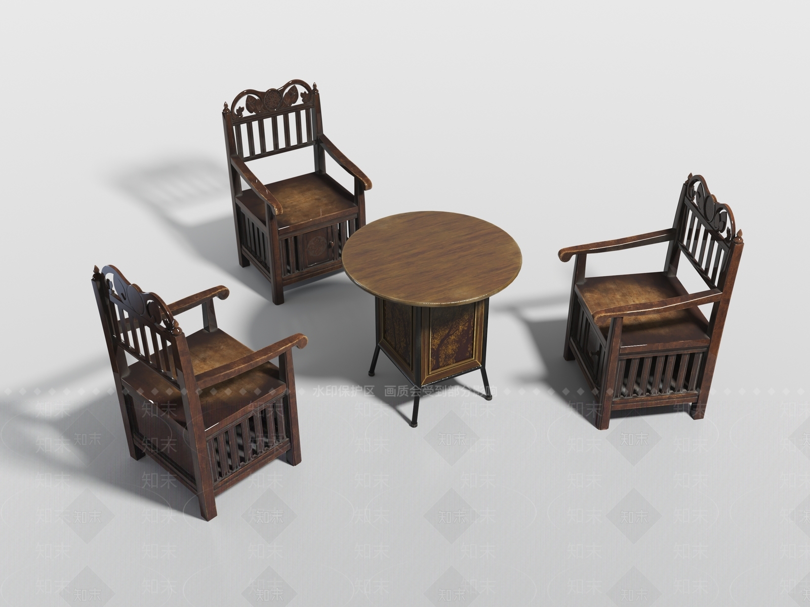 复古茶桌椅3D模型下载【ID:1194957020】