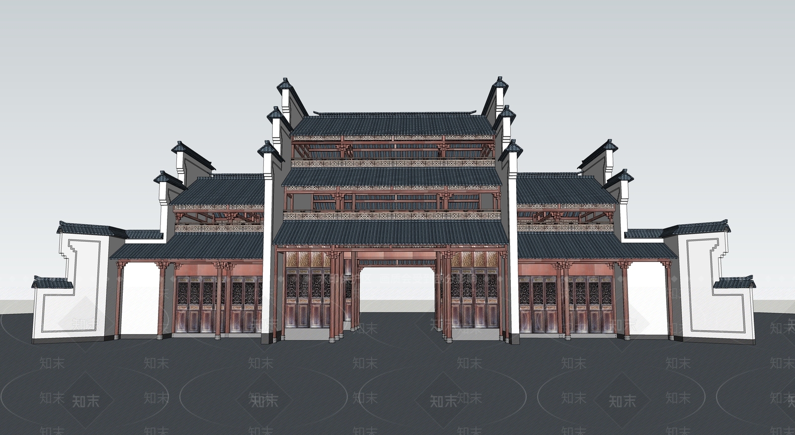 中式古建筑SU模型下载【ID:1194967417】