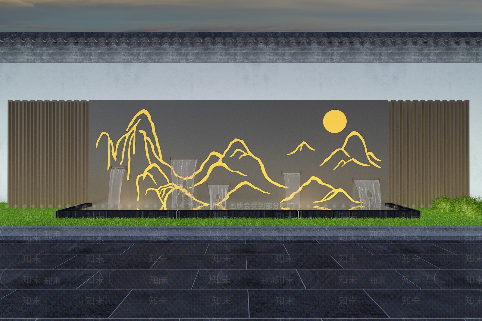 新中式景墙3D模型下载【ID:1194972106】