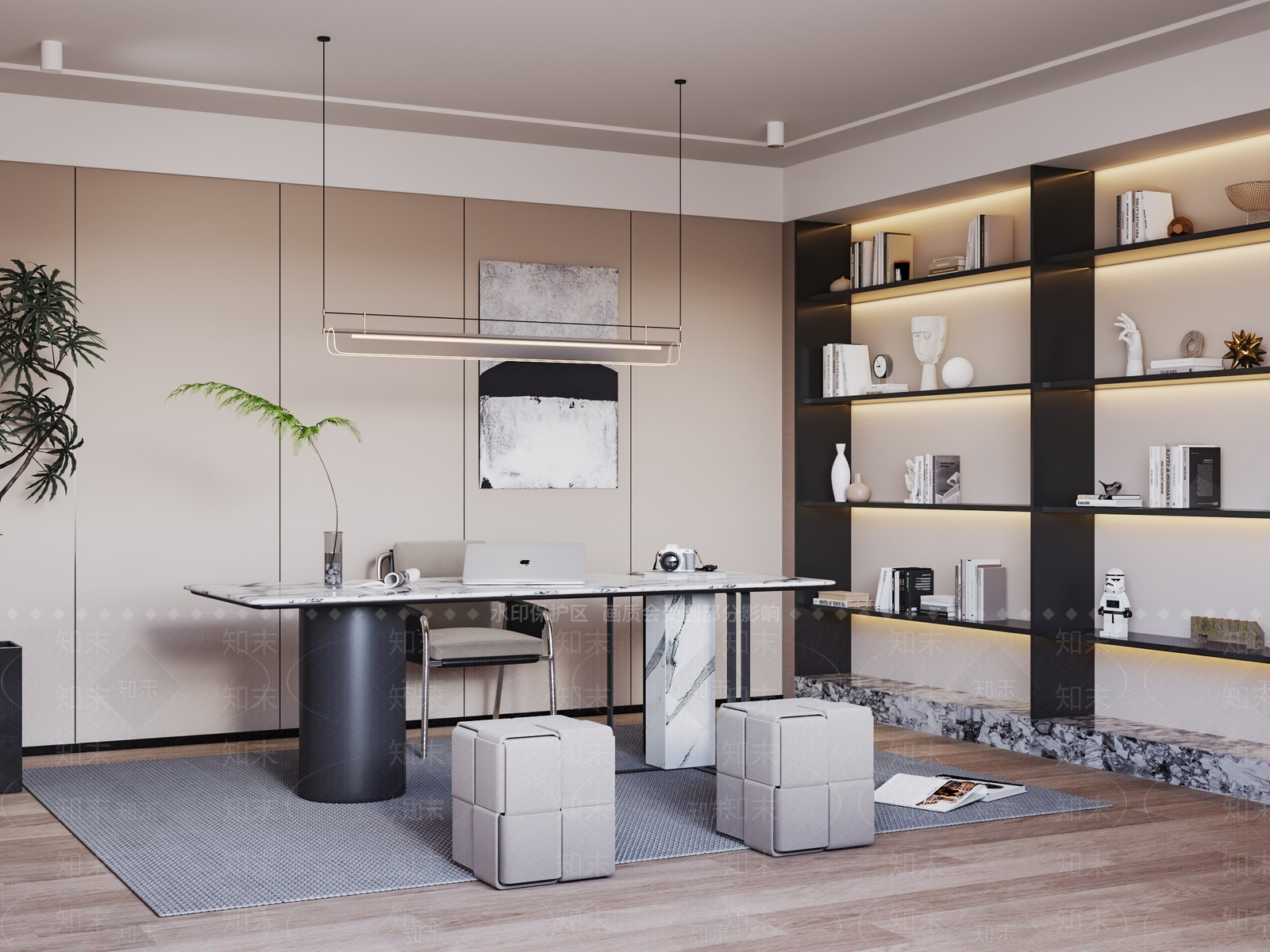 现代极简书房3D模型下载【ID:1194974977】