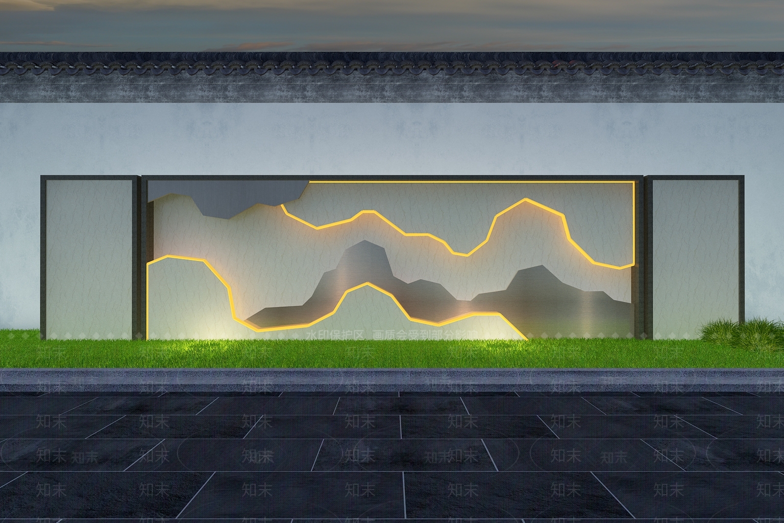 新中式中式景墙3D模型下载【ID:1194976376】