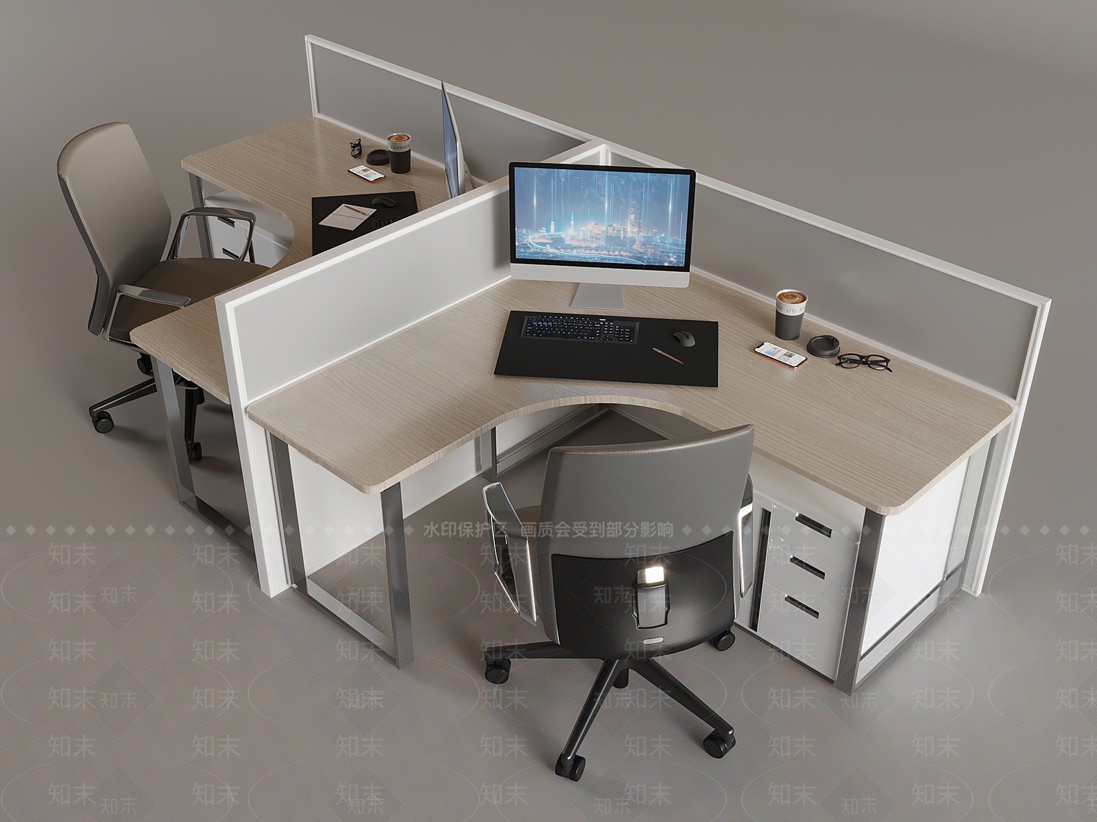 现代办公桌椅3D模型下载【ID:1194977877】