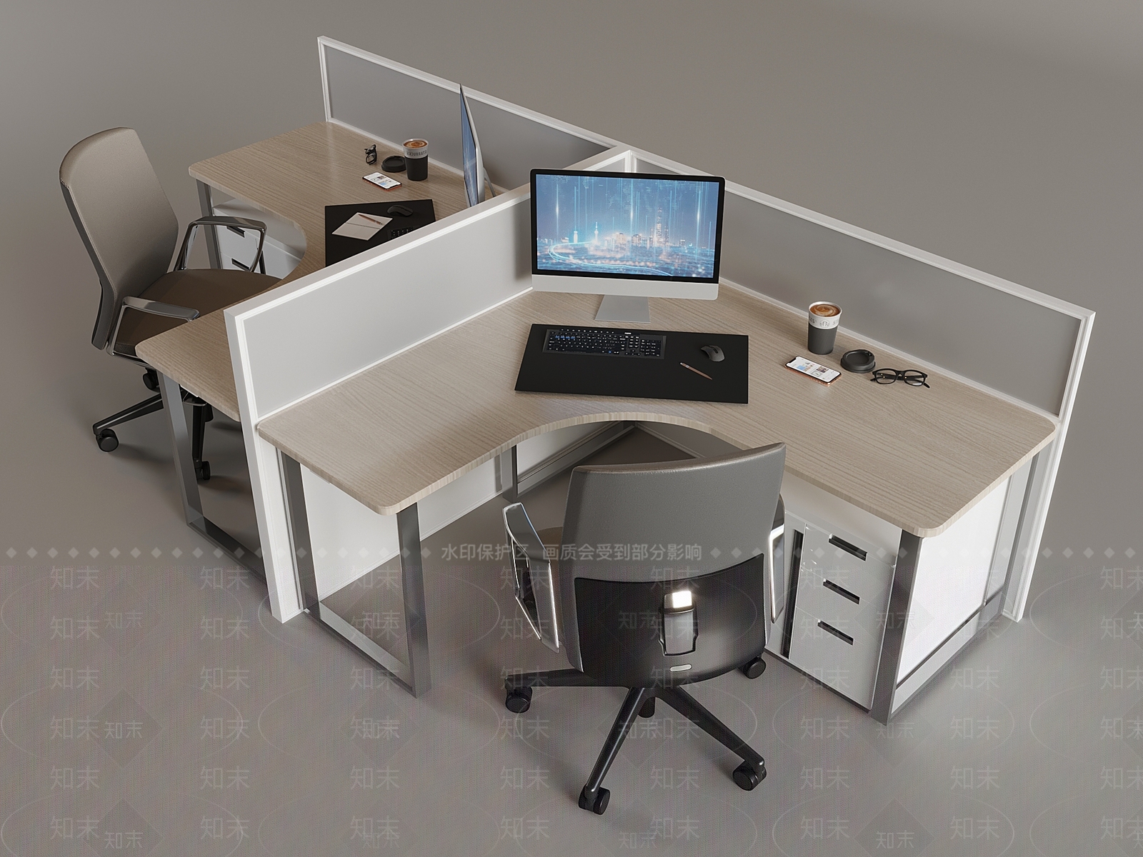 现代办公桌椅SU模型下载【ID:1194977984】