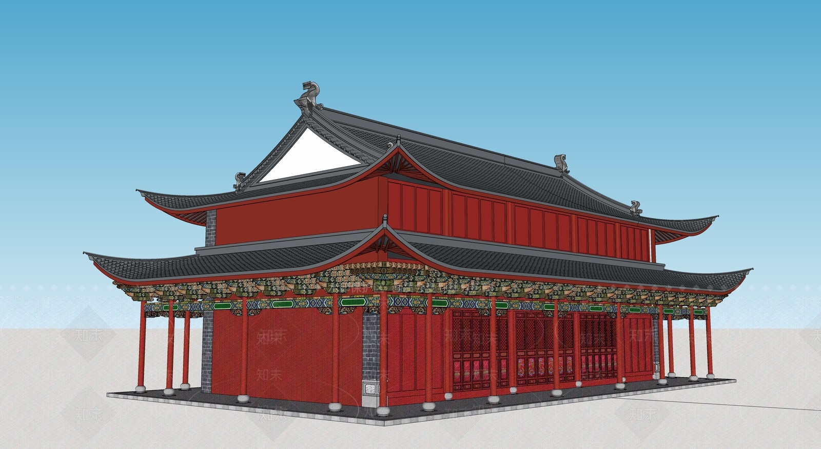 中式古建筑SU模型下载【ID:1194980500】