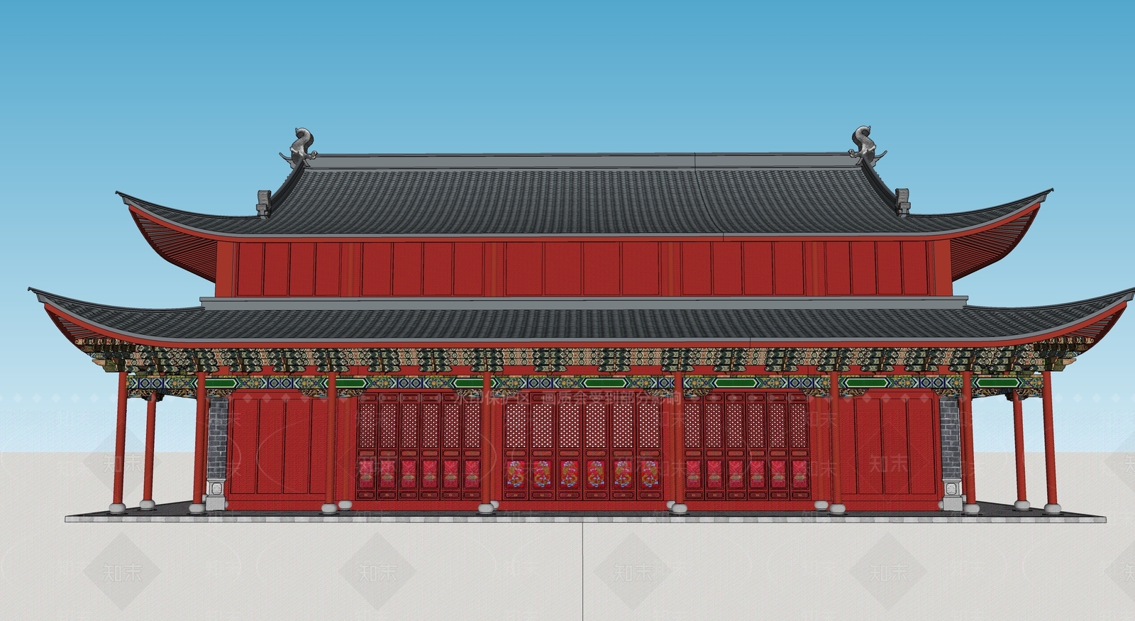 中式古建筑SU模型下载【ID:1194980500】