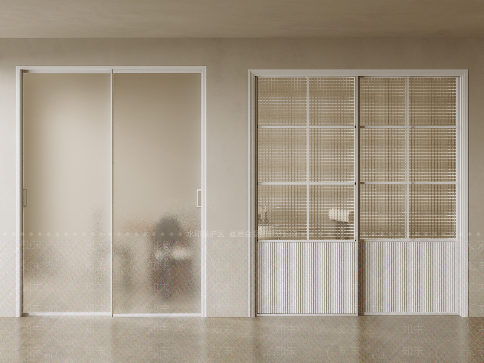 现代奶油推拉门SU模型下载【ID:1194982196】