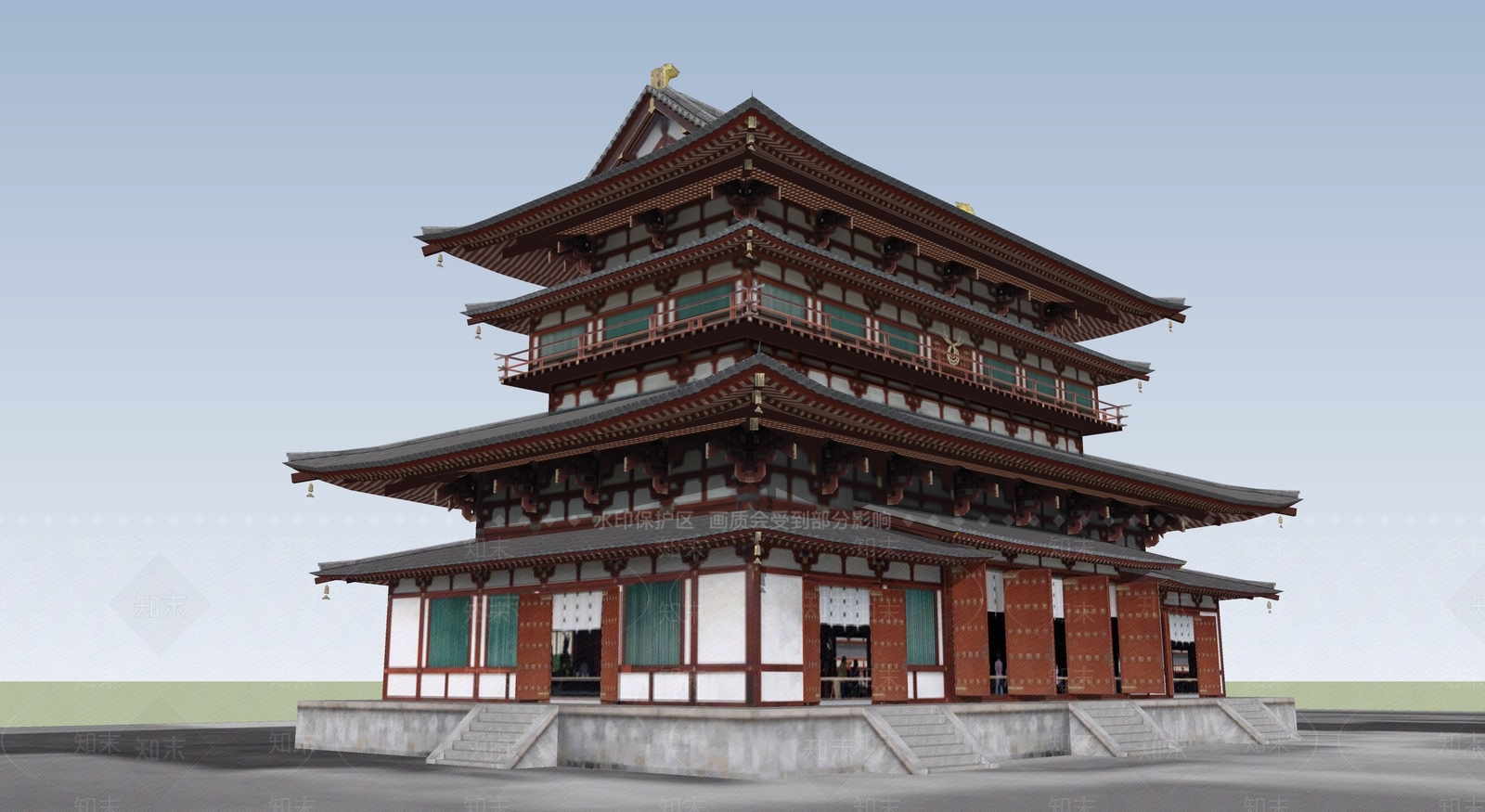中式寺庙建筑SU模型下载【ID:1194982572】