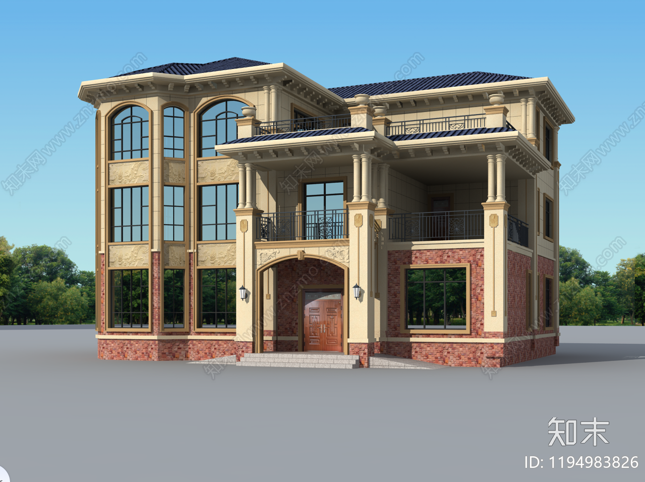 欧式简欧别墅建筑施工图下载【ID:1194983826】