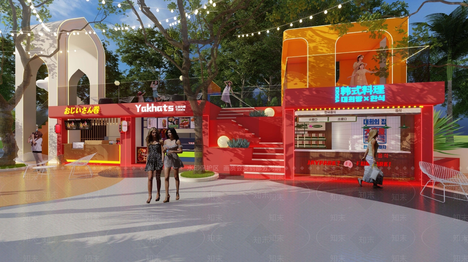 现代奶油商业街SU模型下载【ID:1194986208】