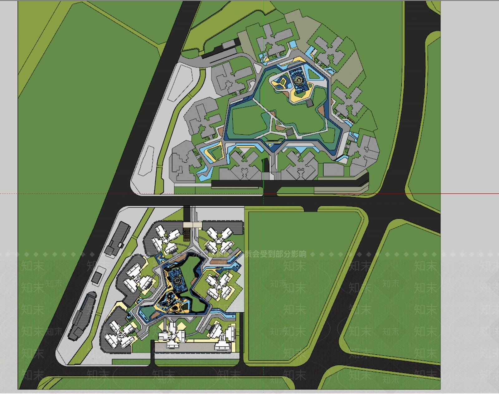 现代新中式小区景观SU模型下载【ID:1194987407】
