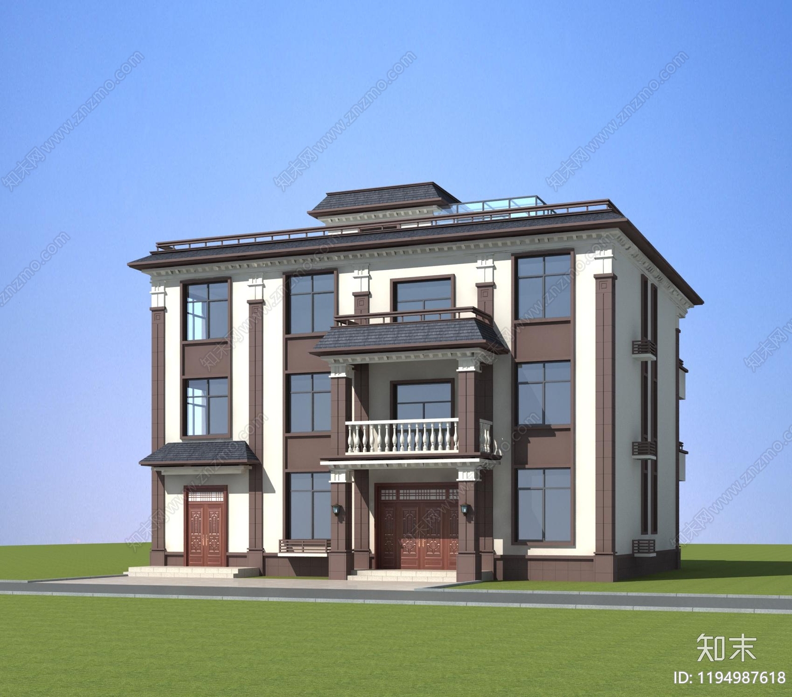 新中式别墅建筑施工图下载【ID:1194987618】