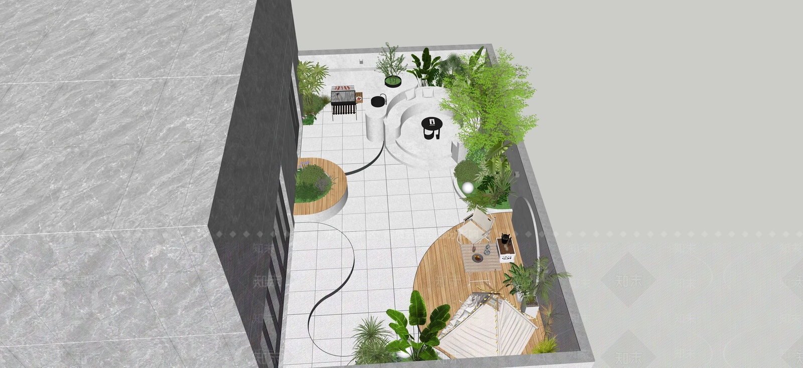 现代别墅庭院SU模型下载【ID:1194989605】
