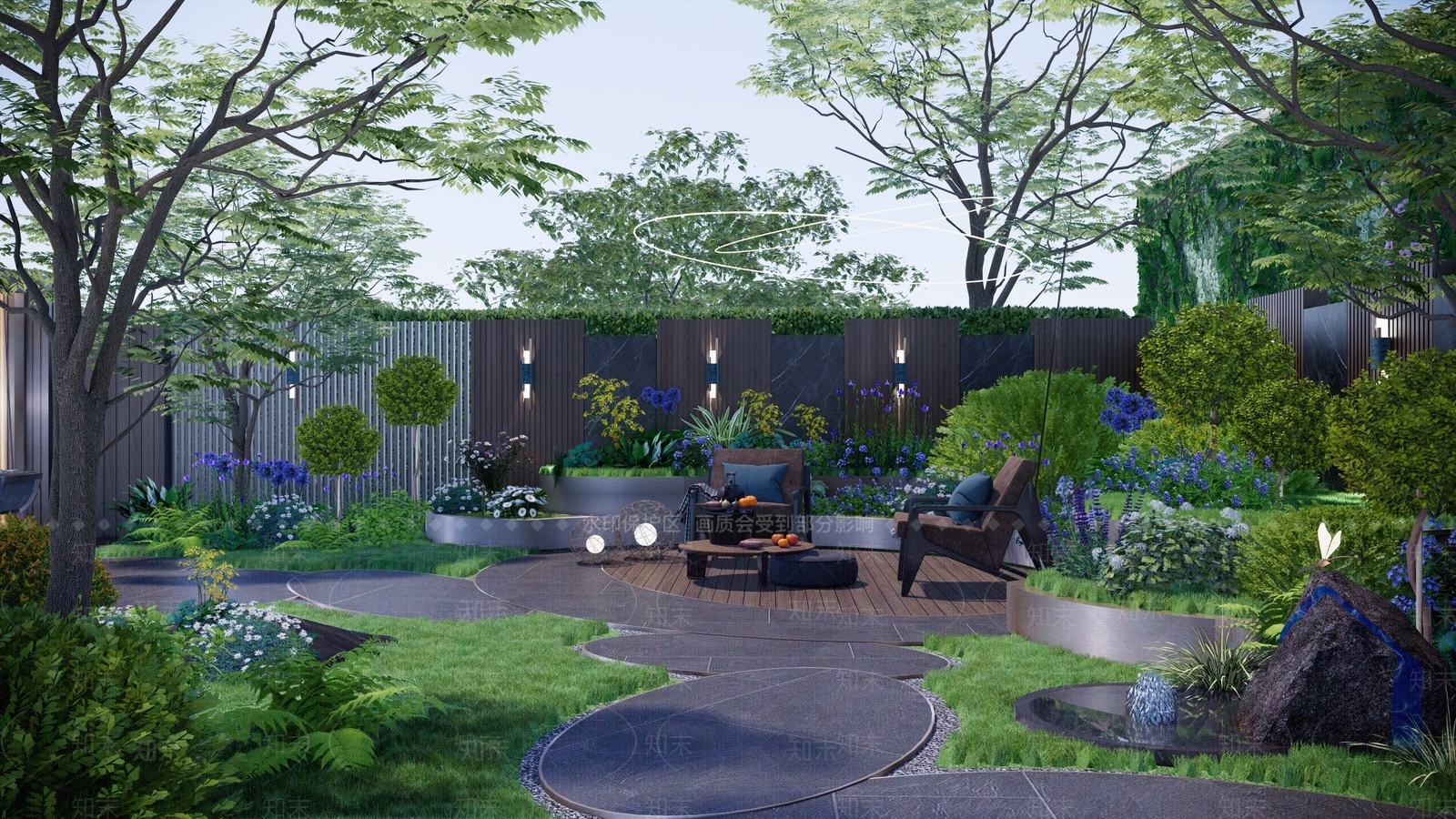 现代轻奢别墅庭院SU模型下载【ID:1195174835】