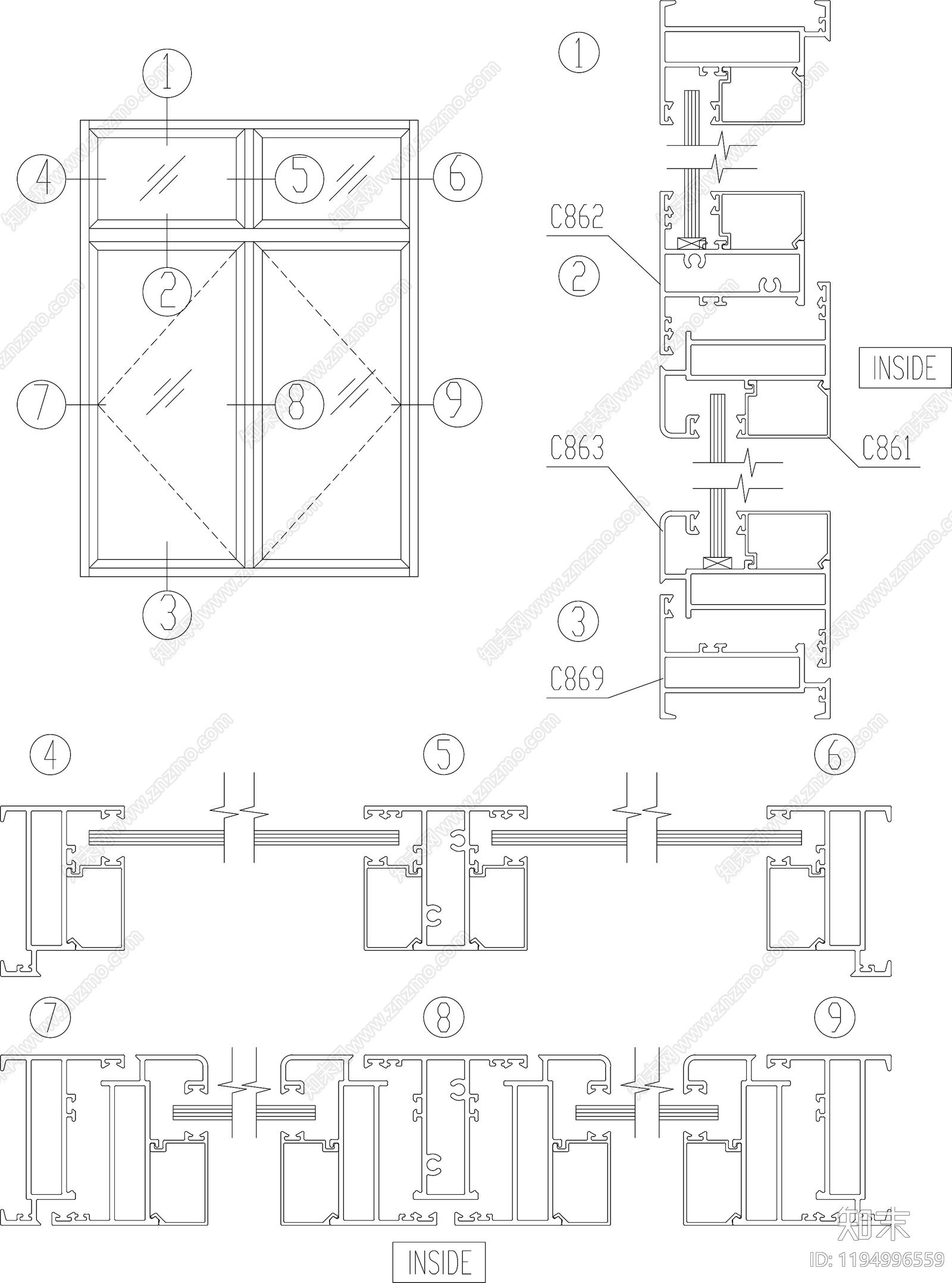 现代窗cad施工图下载【ID:1194996559】