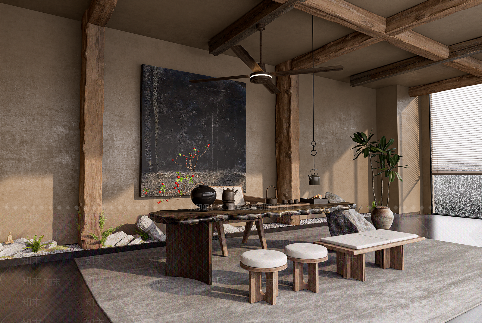 禅意侘寂茶馆SU模型下载【ID:1194997376】