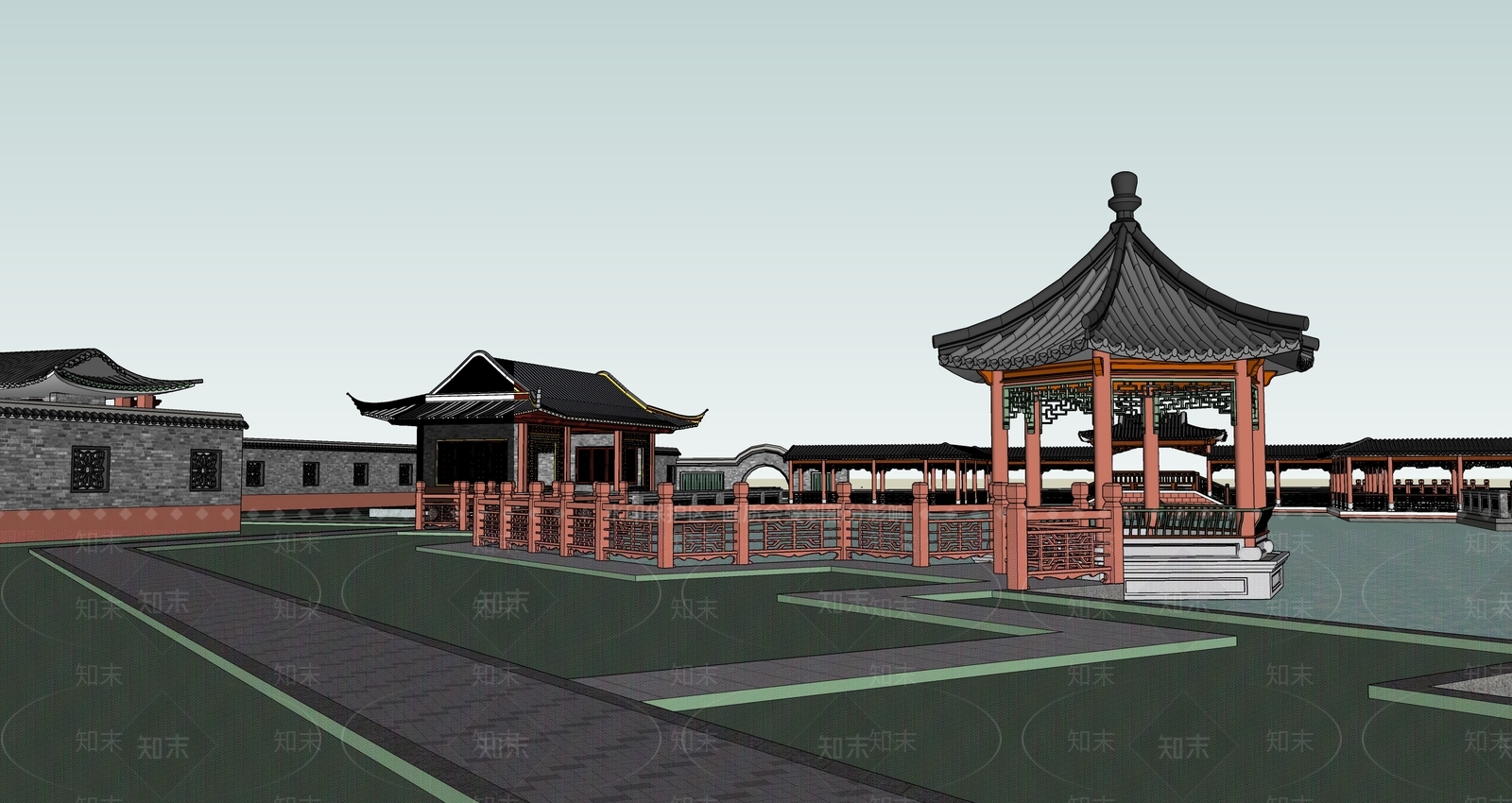 中式古建筑SU模型下载【ID:1194998087】