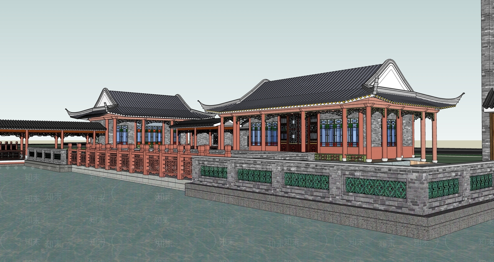 中式古建筑SU模型下载【ID:1194998087】