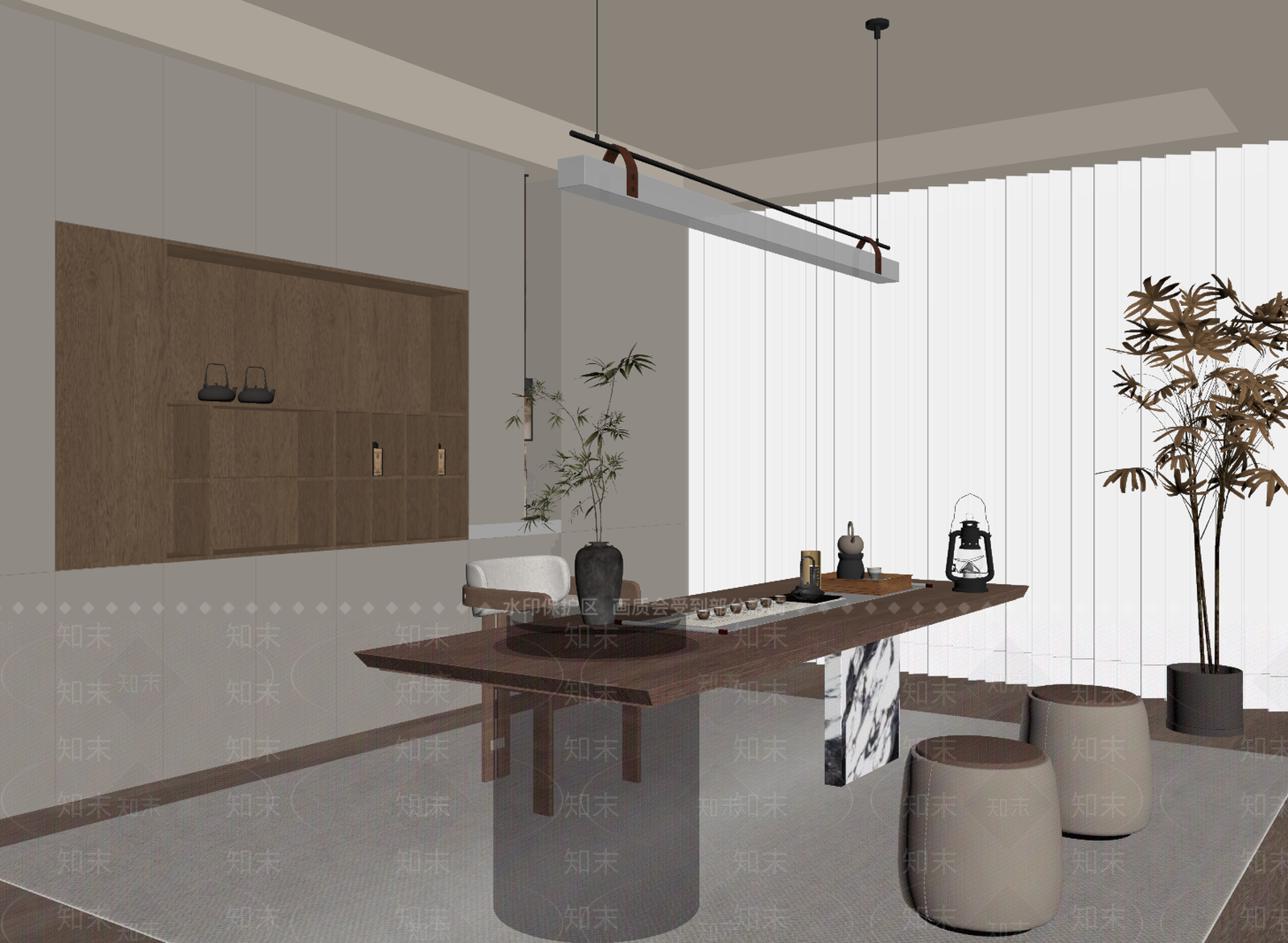 新中式茶室SU模型下载【ID:1194998527】