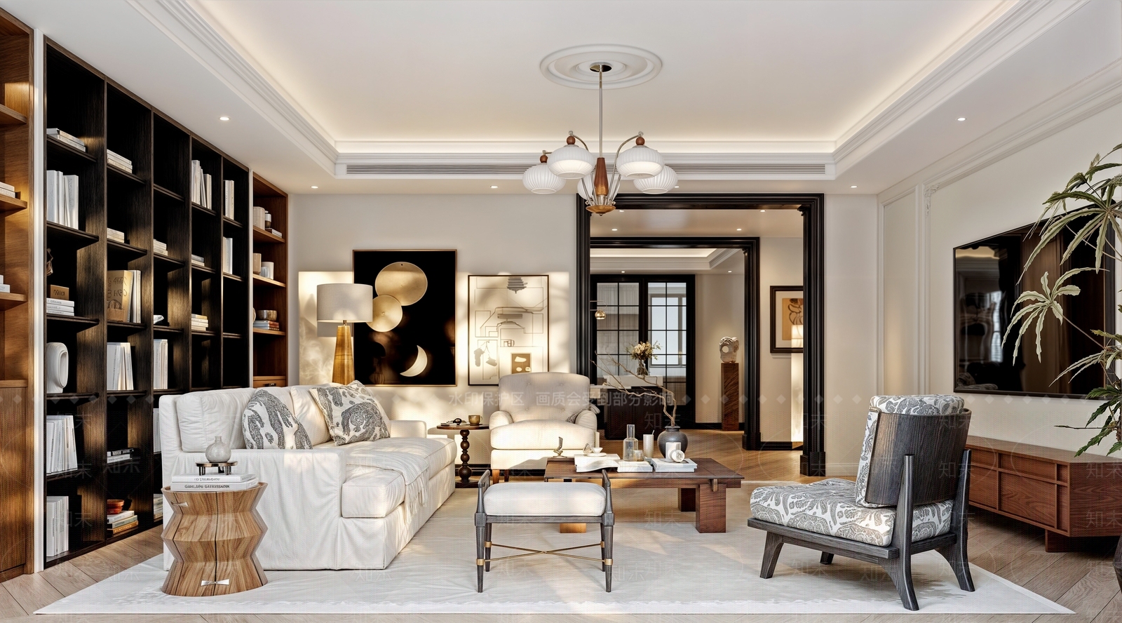 美式大平层客餐厅3D模型下载【ID:1195002432】