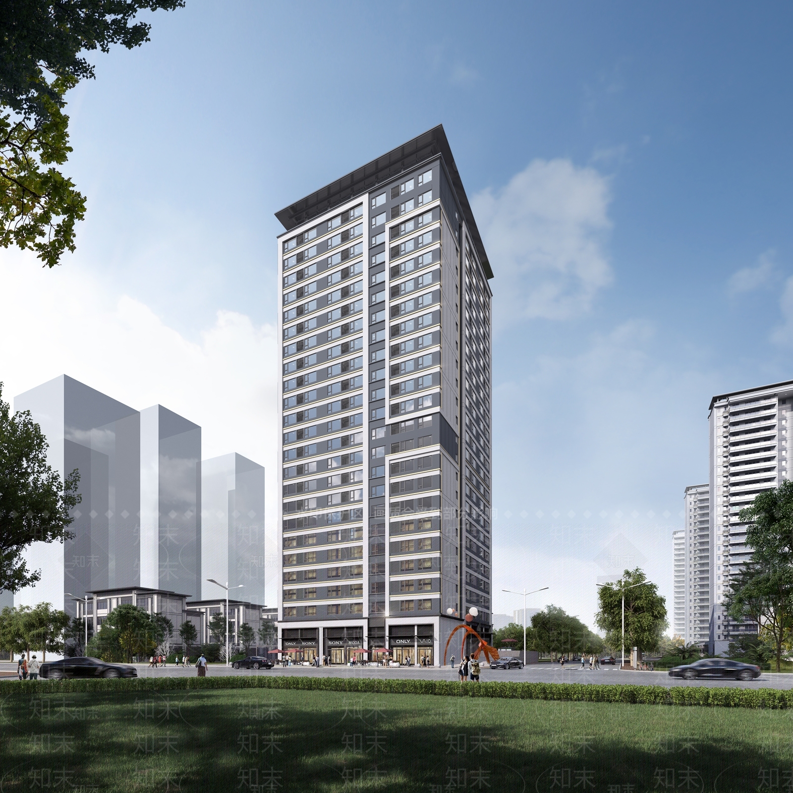 新中式高层住宅SU模型下载【ID:1195002573】