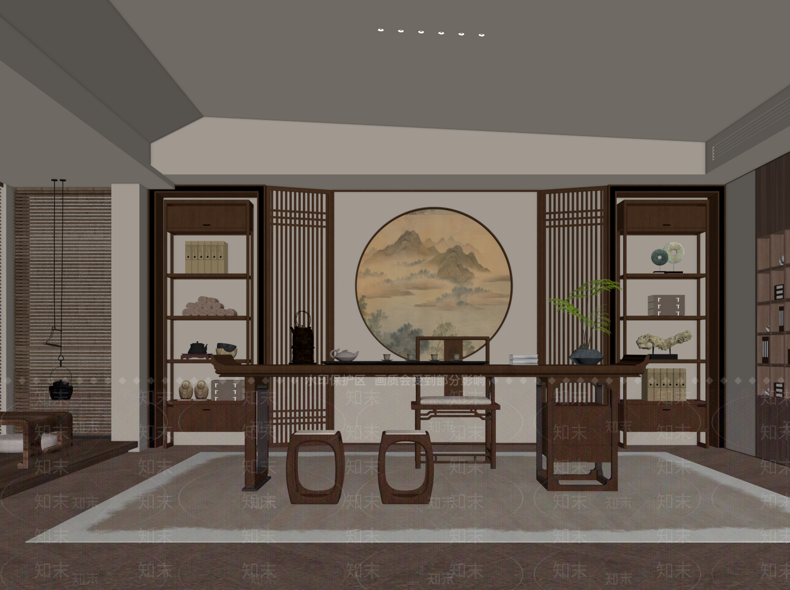 新中式茶室SU模型下载【ID:1195003456】