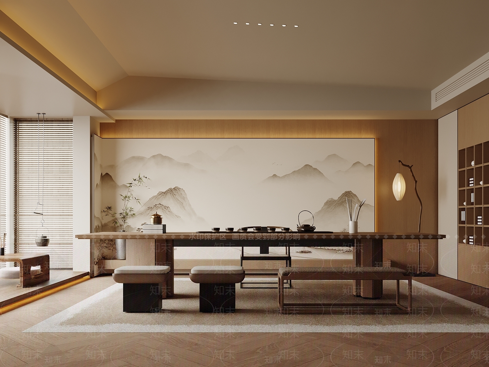 新中式茶室SU模型下载【ID:1195003913】