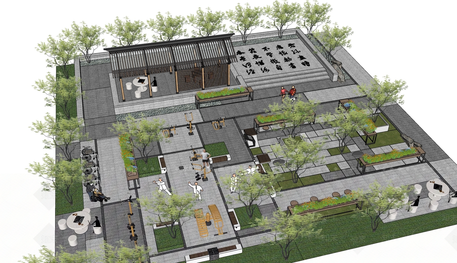 中式广场景观SU模型下载【ID:1195012825】