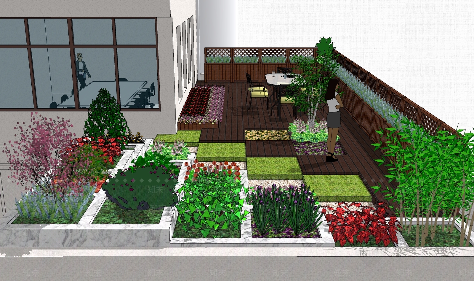 新中式屋顶花园SU模型下载【ID:1195013571】
